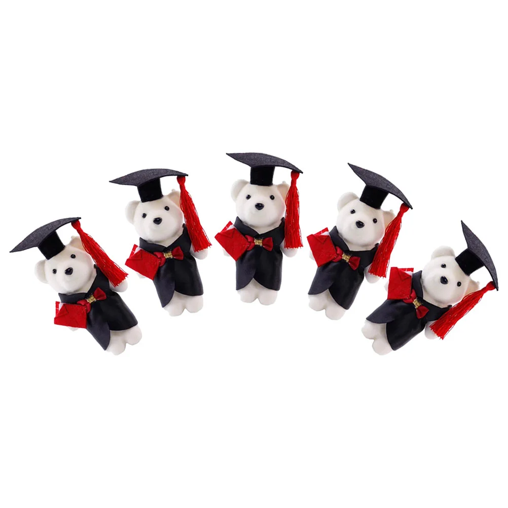 5 Pcs Gifts Graduation Party Decor Cartoon DIY Stuffed Bears Plush Dolls Cloth Flower Bouquet Supply Decorative