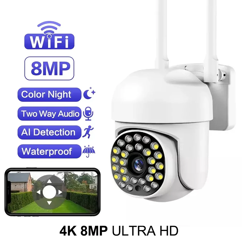 8MP 4K Wifi Security Camera Auto Tracking Two-way Audio Surveillance Cameras for Home Security Protection HD IR Night Vision