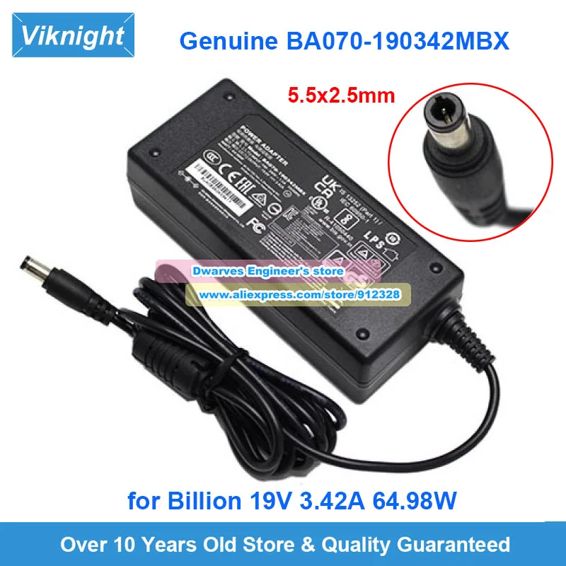 

Genuine Billion BA070-190342MBX Ac Adapter 19V 3.42A 64.98W Power Adapter 5.5x2.5mm