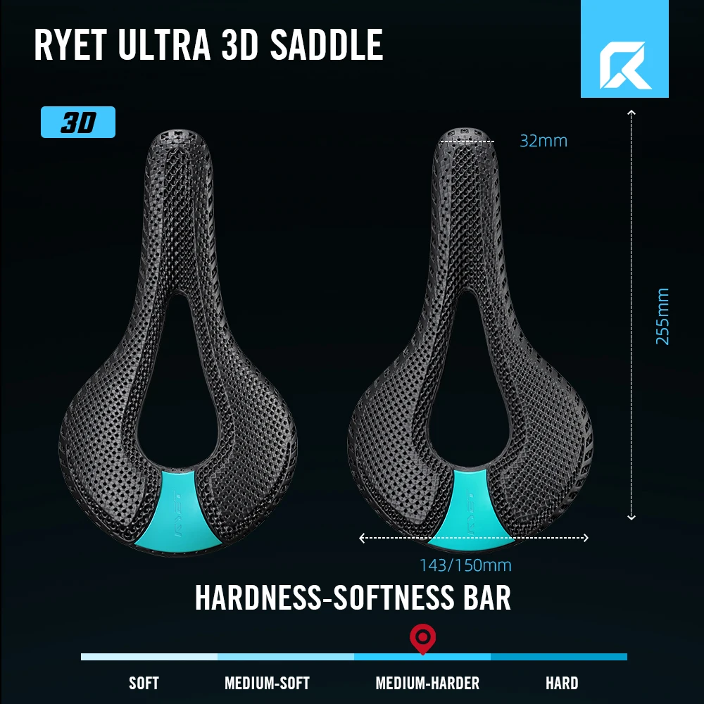 2025 RYET ثلاثية الأبعاد مطبوعة الكربون دراجة السرج 168 جرام 7x9 مللي متر الكربون القضبان 143/150 مللي متر عرض ل الجبلية الحصى والطريق سباق مقعد دراجة