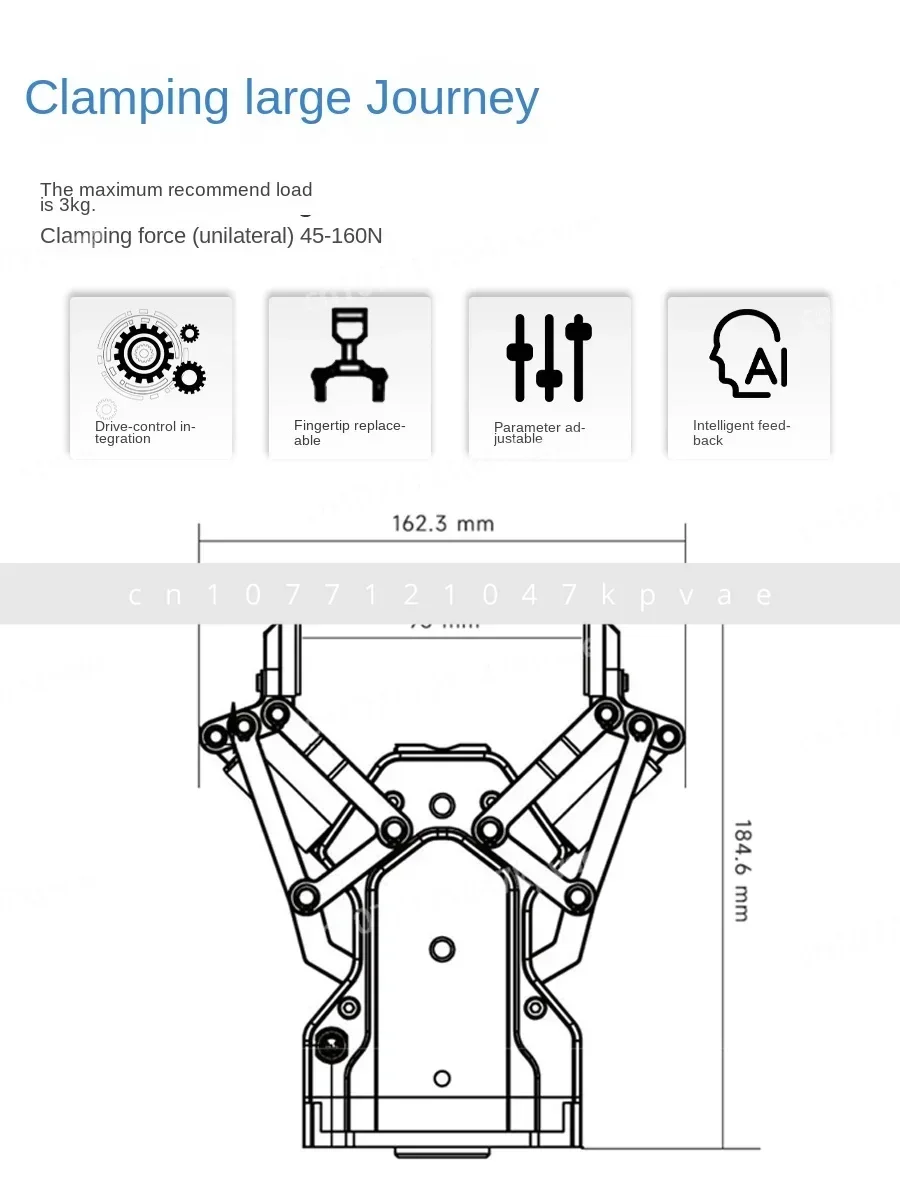 Electric Joint Envelope Adaptive Grasping Mechanical Gripper AG160-95 Large Stroke Material Handling and Loading/unloading