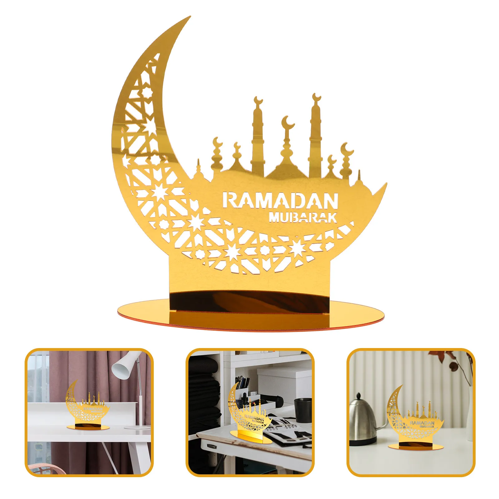 Eid Mubarak Acrylic Moon Table Decoration Ramadan Home Decor Muslim Mubarak Sign Party Ornament Eid Decor Table Craft Ornament