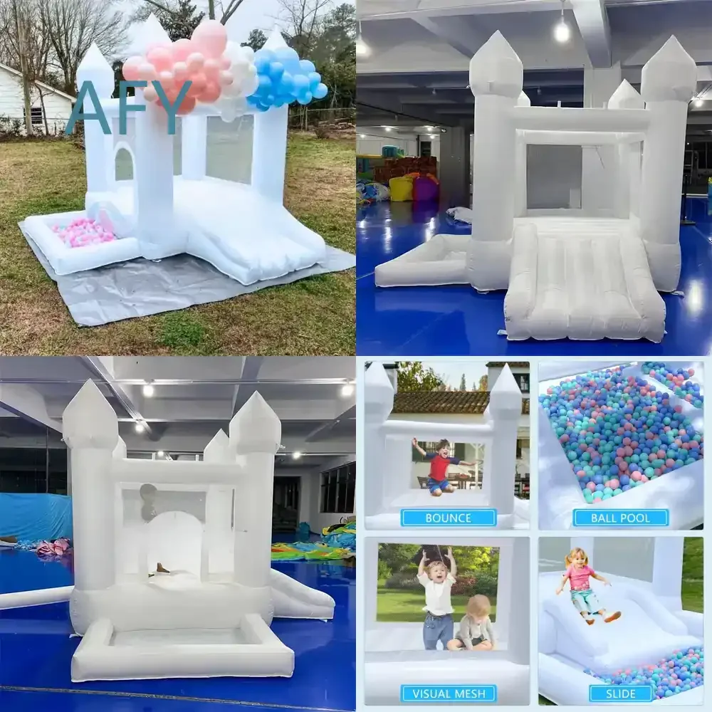 Inflatable Bounce House for Toddlers for Home Use 9x9x7ft White Mini Bounce House with Slide and Ball Pit Oxford Fabric Kids