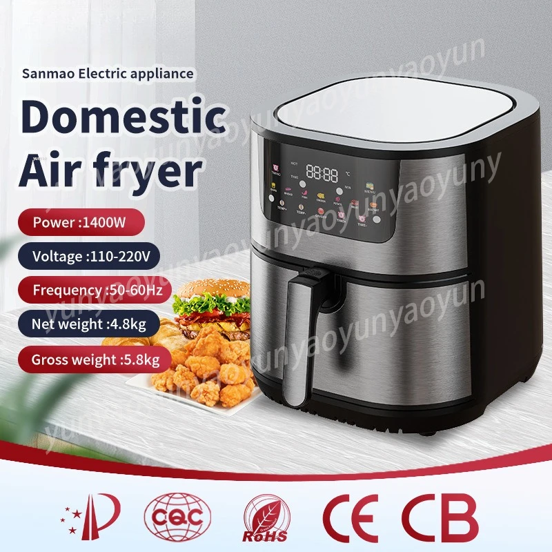 15L Stainless Steel Air Fryer Dual Heating Tubes Detachable Double Baskets Healthy Oil Free Cooking Roast Bake Grill