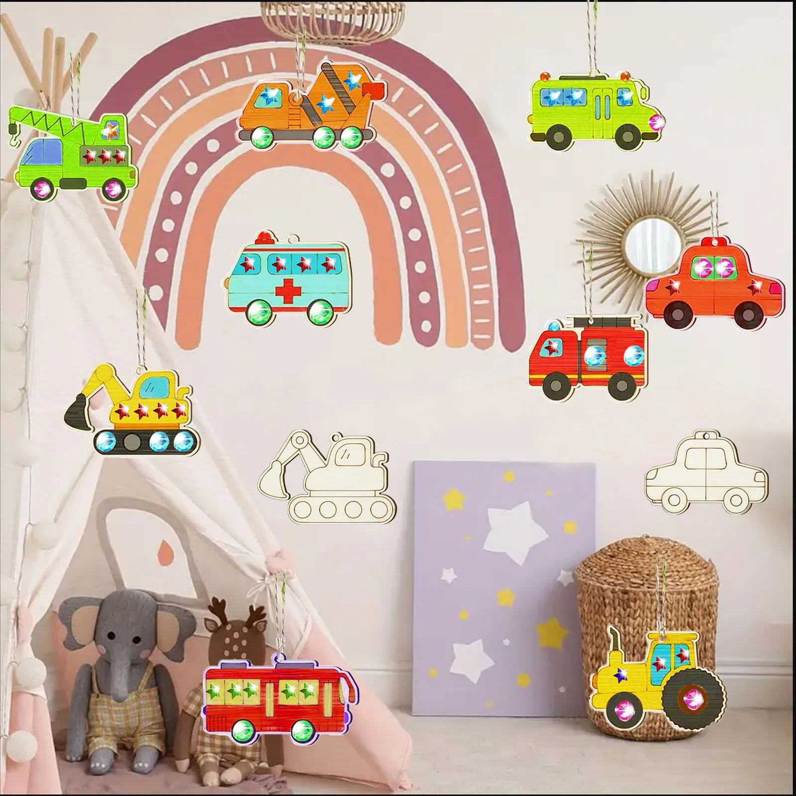 Set artigianale da colorare fai-da-te per trasporto in legno da 246 pezzi, set artigianale in legno per trasporto, regalo artigianale per feste di compleanno