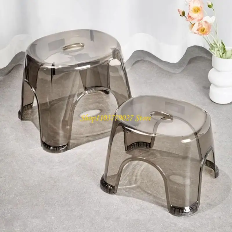 C4DF Round Plastic Footstool Set, 2 Clear Home Seats for Entryway Support, Bathroom Corners and Comfortable Bedroom Side Use