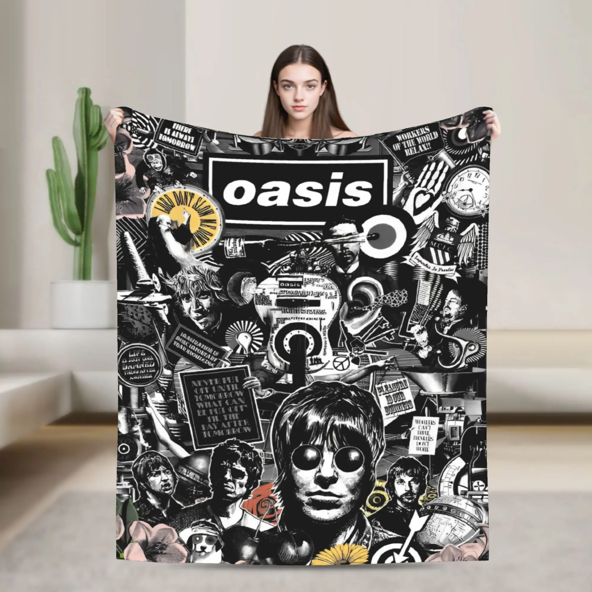 Rock Band British Music Albums  Coral Fleece Plush Throw Blanket O-Oasis Blanket for Bedding Travel Soft Quilt