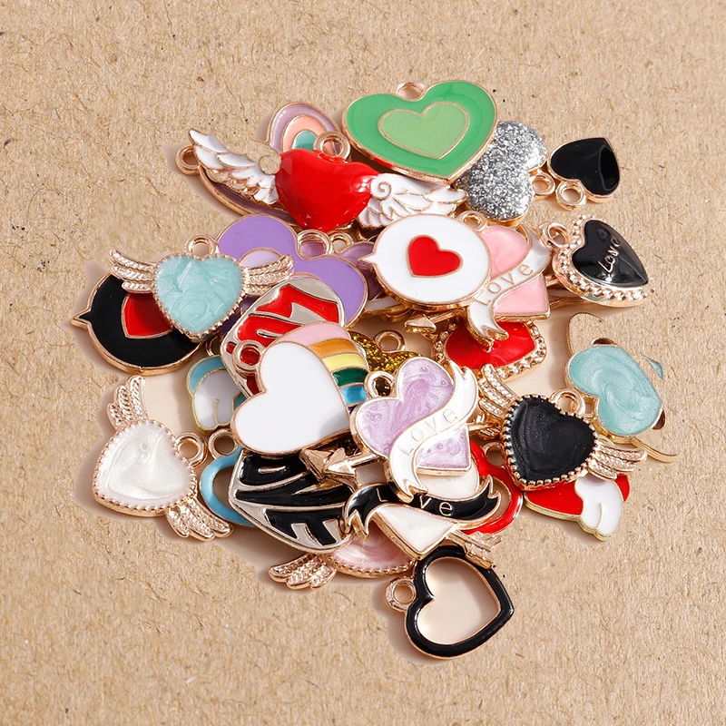 10 stücke Bunte Emaille Liebe Herz Charme für Schmuck Machen Frauen Nette Tropfen Ohrringe Anhänger Halsketten DIY Armbänder Handwerk Geschenk – Detail 1