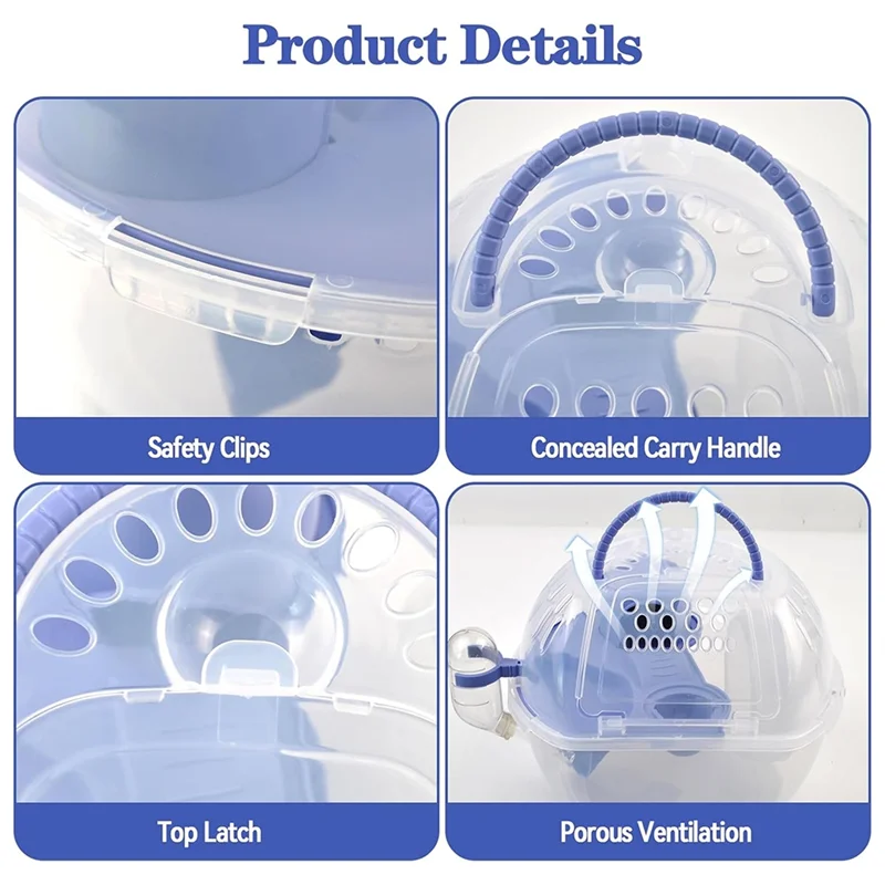 

ABCA-Hamstertravel Carrier,Portable Carrier With Silent Exercise Wheels Water Bottle Food Dish 2Tiers Breathable Carry Case