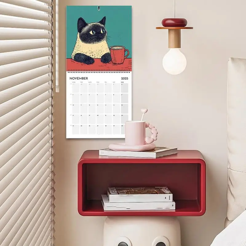 Wall Calendar Cat Design 2025 Monthly Hangable Wall Calendar 12-Month 2025 Monthly Weekly Planner Calendar For Bedroom Study