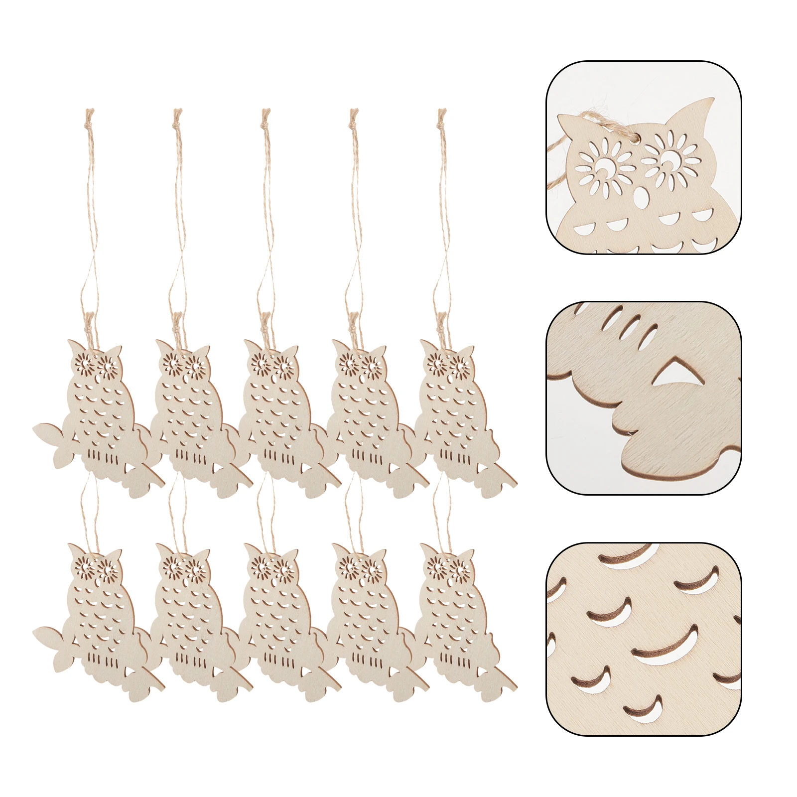 

10 Owl Shaped Wood Slices 101x107mm Natural Color DIY Craft Supplies Halloween Decor Unfinished Wooden Pieces Rattan Rope