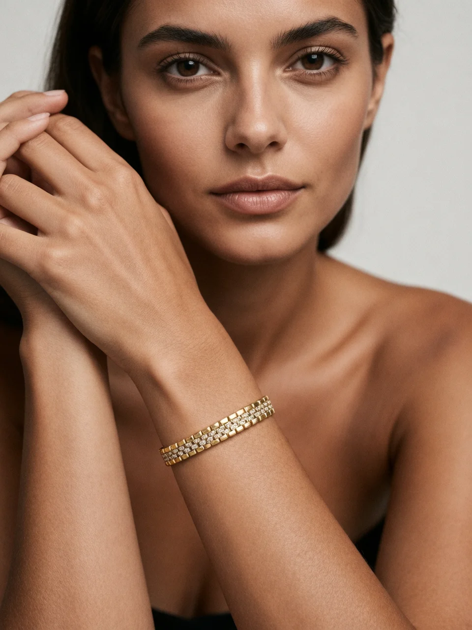 AIBEF Luxus-Armband für Damen, glitzerndes rechteckiges Kristall-Gliederarmband, modischer formeller Schmuck für Hochzeit, süßes Weihnachtsgeschenk – Detail 7