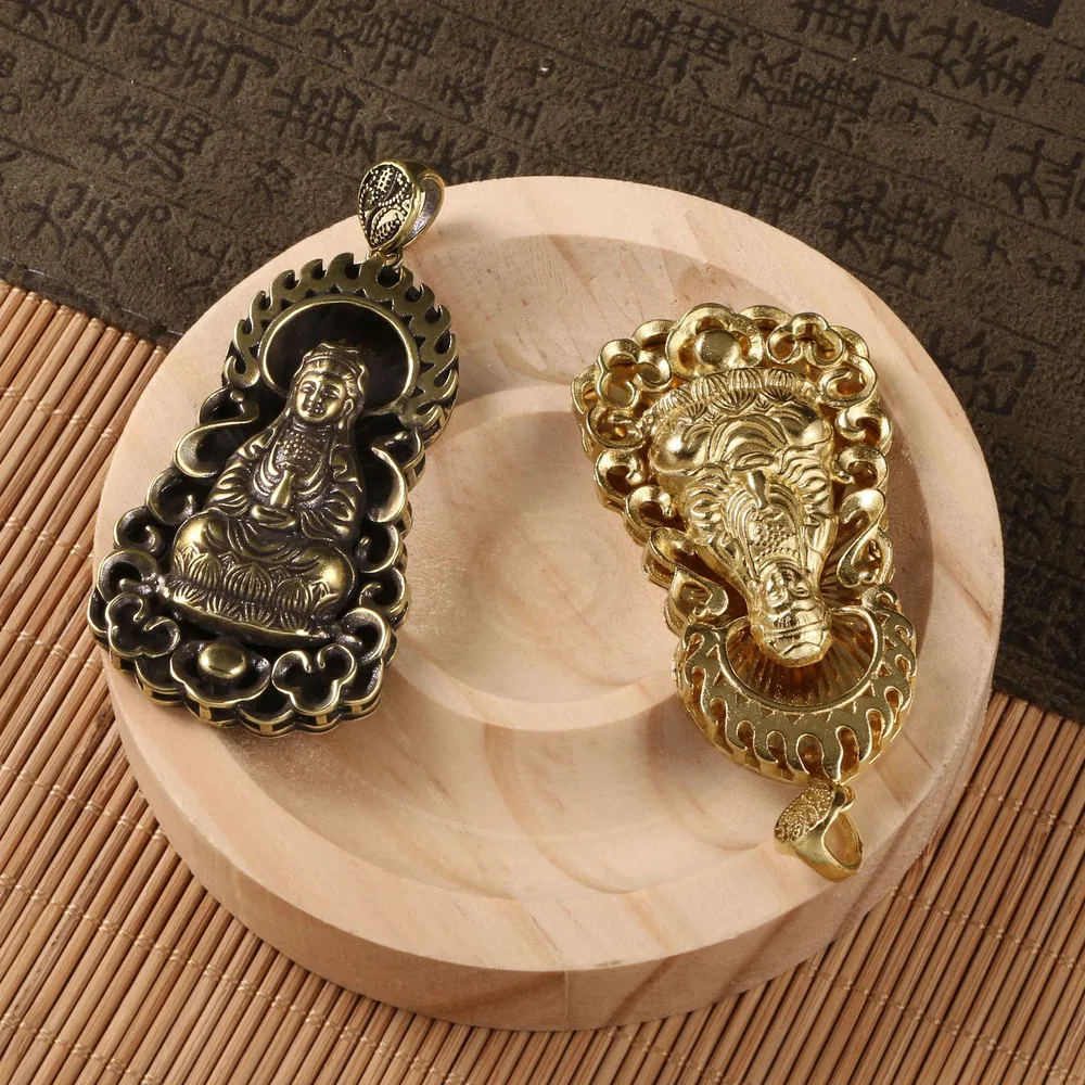 Tide Love Copper Miscellaneous Old Copper Antique Play Brass Carving Pieces Guanyin Tag Pendant Brass Car Pendant Wholesale