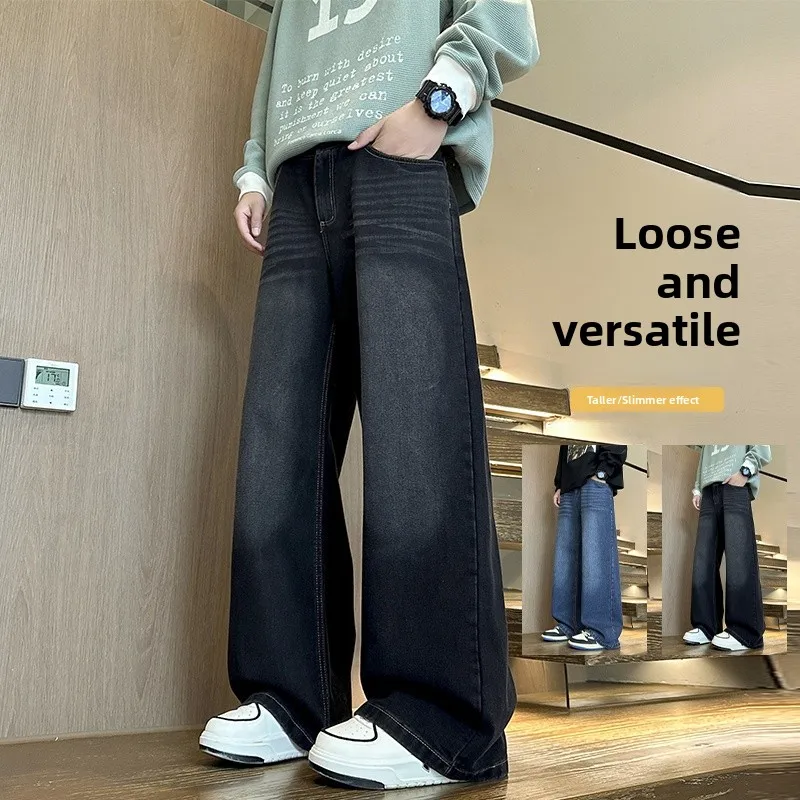 

Американские ретро-джинсы с широкими штанинами для мужчин, весна-осень, прямые повседневные брюки для подростков, свободный крой, джинсы-карго