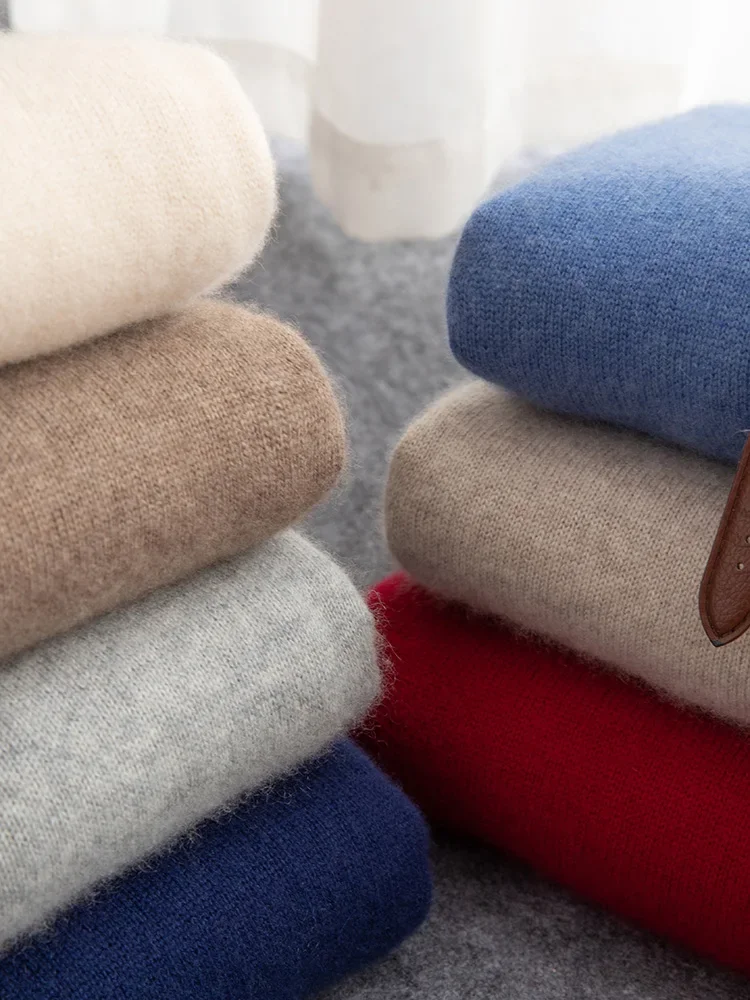 

Autumn Winter Thick Men Sweater 100% Cashmere Long Sleeve Mock-neck Pullover Warm Pure Color Large Size Knitwear Men Clothing