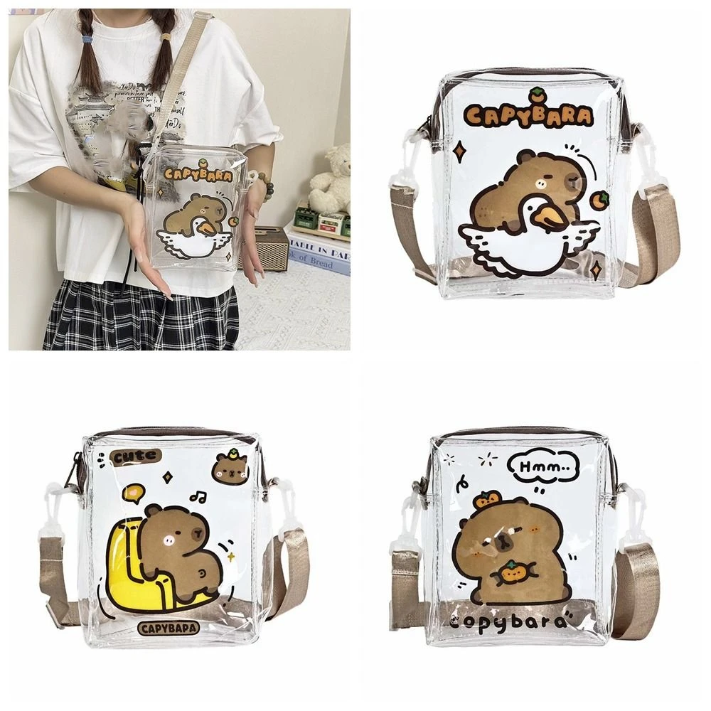 Portable Korean Style Capybara Shoulder Bag Pvc Coin Purse Transparent Messenger Bag Cartoon Capybara Crossbody Bag Shopping