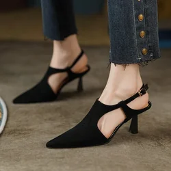 NEW Summer Women Sandals Pointed Toe Thin Heel Shoes Sexy High Heels Elegant Sheep Suede Leather Shoes for Women Party Shoes