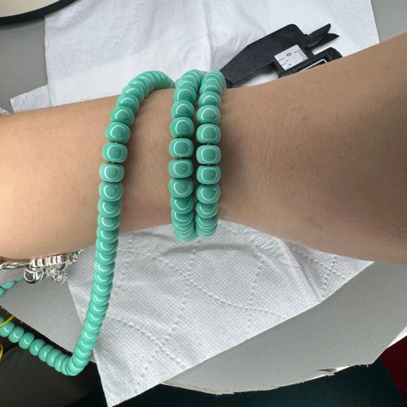 5x6 High Porcelain Magnesite Turquoise Green Old Style Bead Necklace 108 Buddhist Prayer Beads Color Changing Long Chain