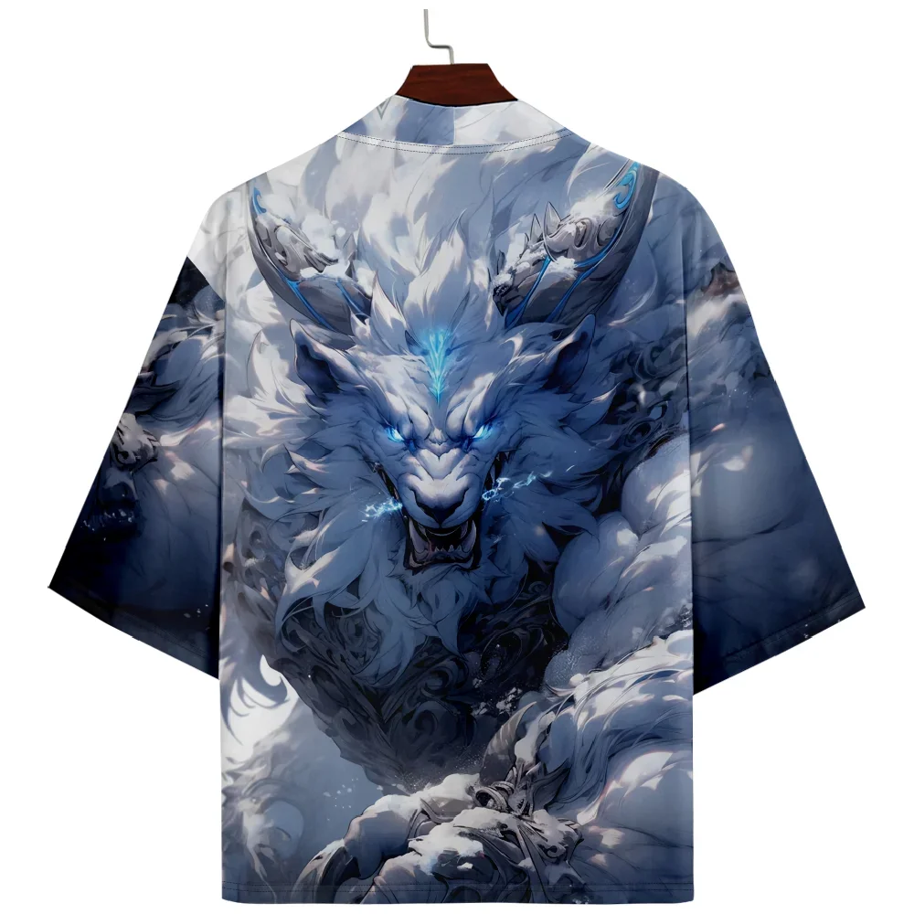 

Plus Size 5XL 6XL Anime Dragon Flower Print Loose Japanese Streetwear Cardigan Women Men Haori Kimono Top Yukata Clothes