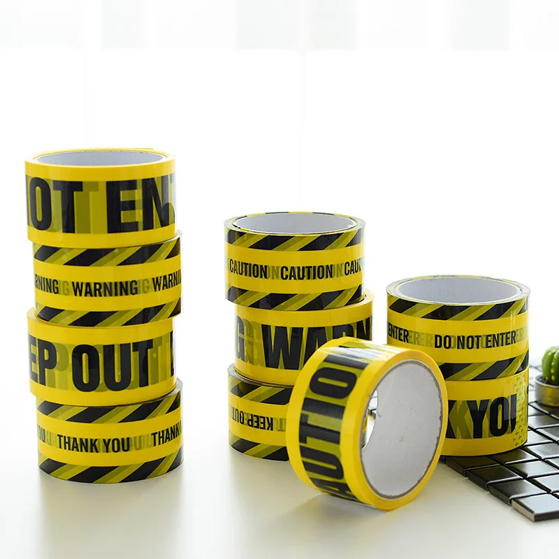 Black words yellow background color warning tape marking decoration roll 4.8cm wide and 25m long Construction adhesive tape