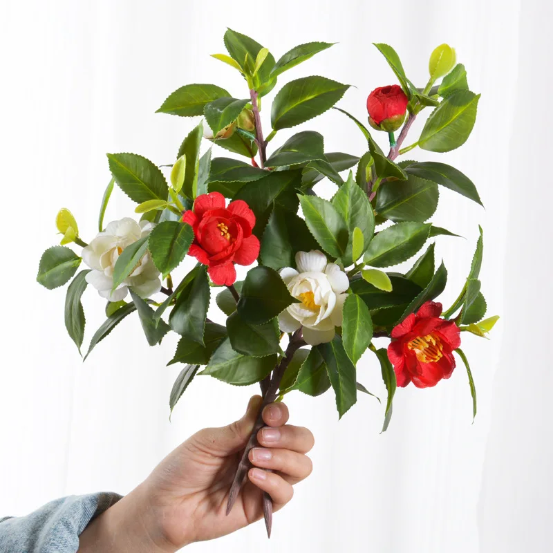 

Camellia branch bouquet artificial flower arrangement DIY wedding party home decoration prop simulation plants flowers