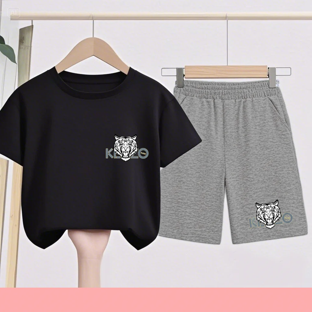 Children's Sportswear Set Featuring Cartoon Animation White T-shirt and Running Shirt Suitable for Cute Boys and Girls Aged3to13
