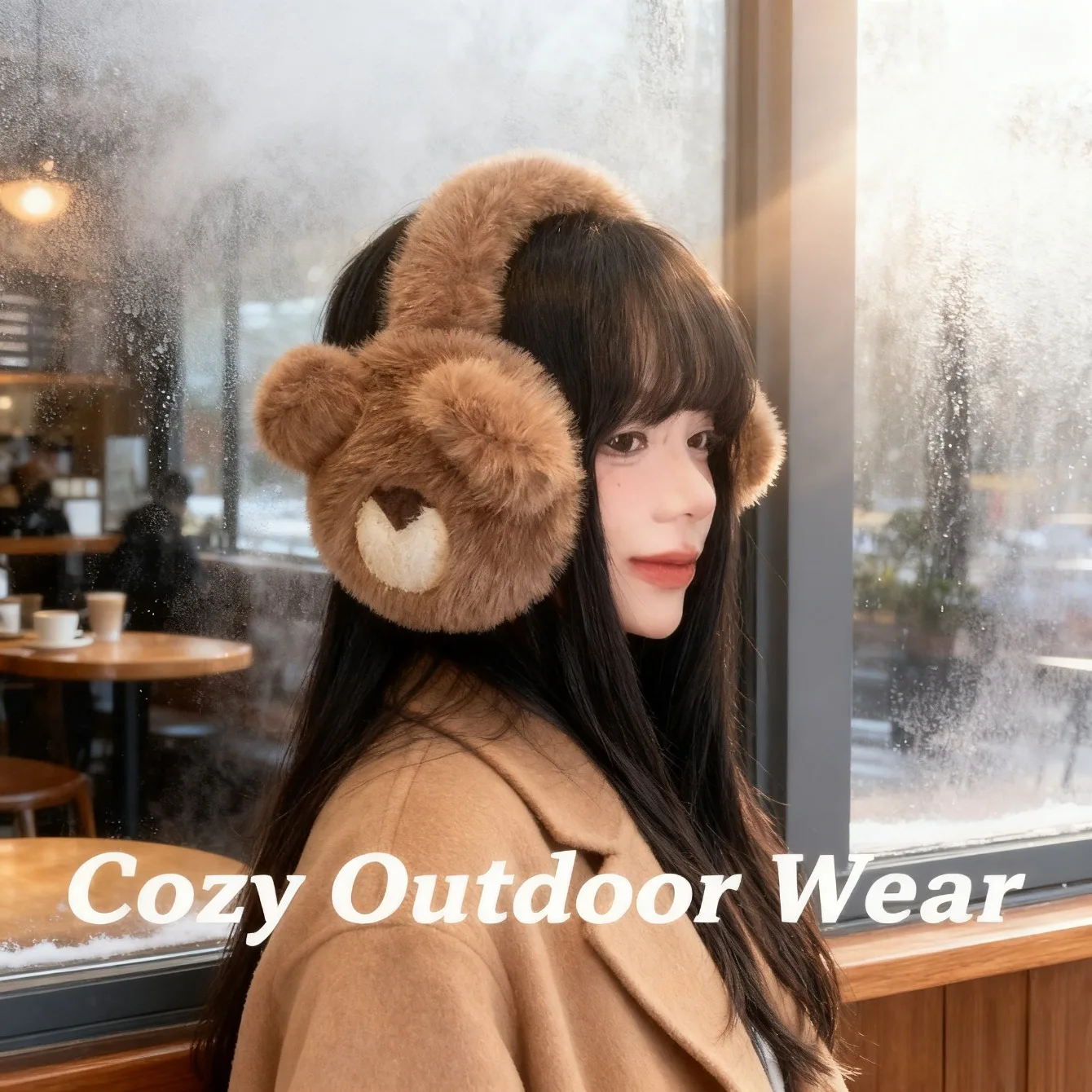 

Теплые наушники для езды на велосипеде на открытом воздухе, зимние утолщенные флисовые 3D грелки для ушей с милым мультяшным медведем