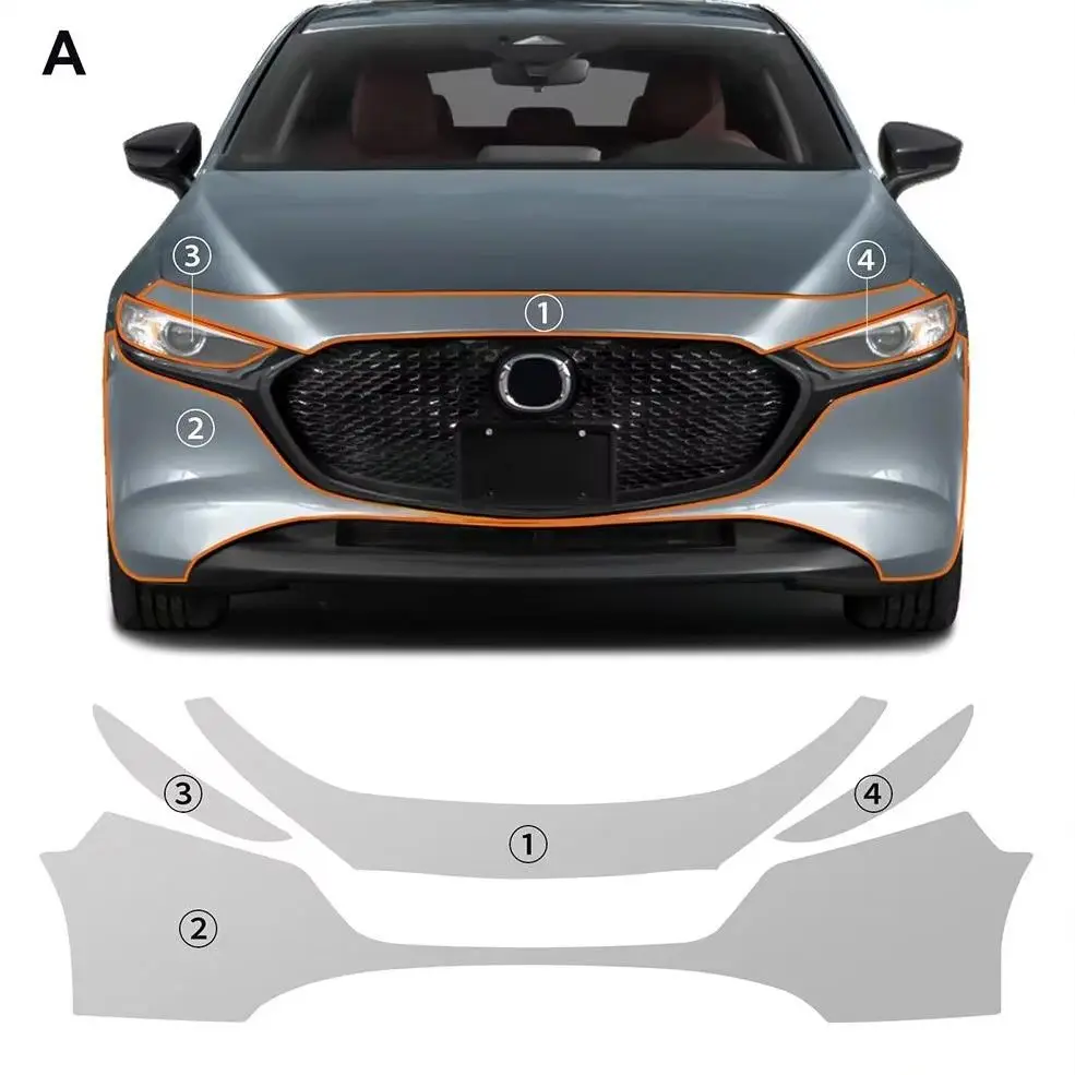 

For Mazda 3 Hatchback 2019-2026 TPU Bumper Hood Scratch-Resistant Self-Healing Paint Protection Film Invisible Pre-cut PPF Kit﻿