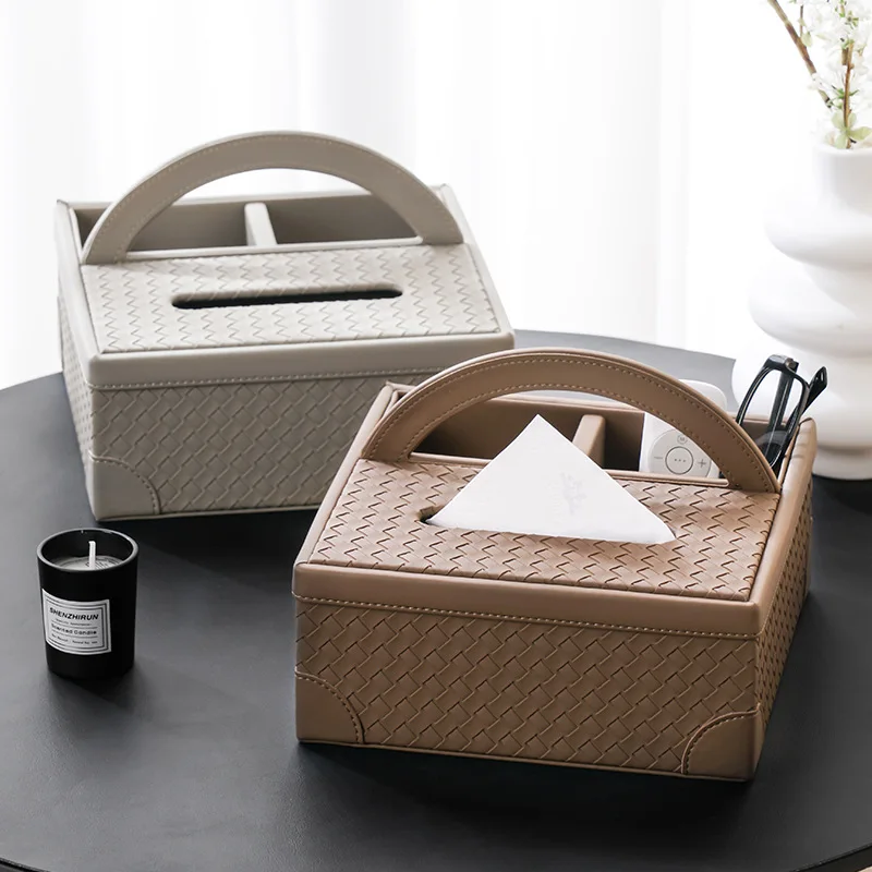 

Leather Tissue Box with Remote Organizer, Multifunctional Light Luxury for Living Room Desk - High-End Creative Storage Caddy
