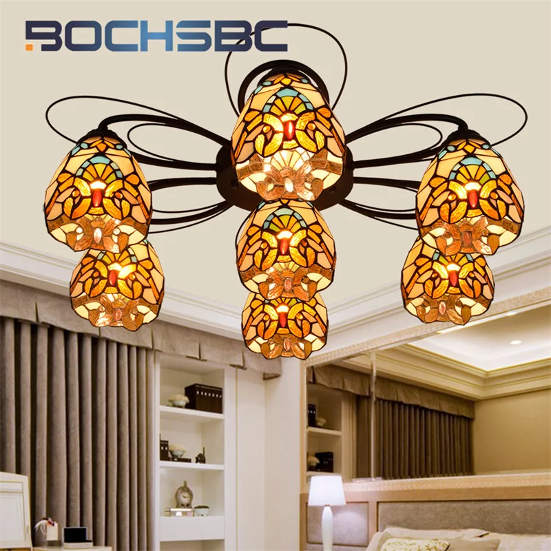 BOCHSBC Tiffany stained glass European style ceiling light deco the living room dining room bedroom overhead light chandelier