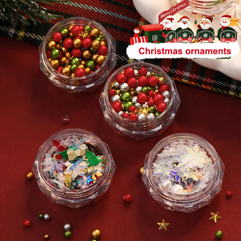 〔HBA16〕Christmas Red/Green Pearl Nail Rhinestone Mixed Size Pearlescent Colorful Beads Nali Charms Christmas Manicure Jewelry