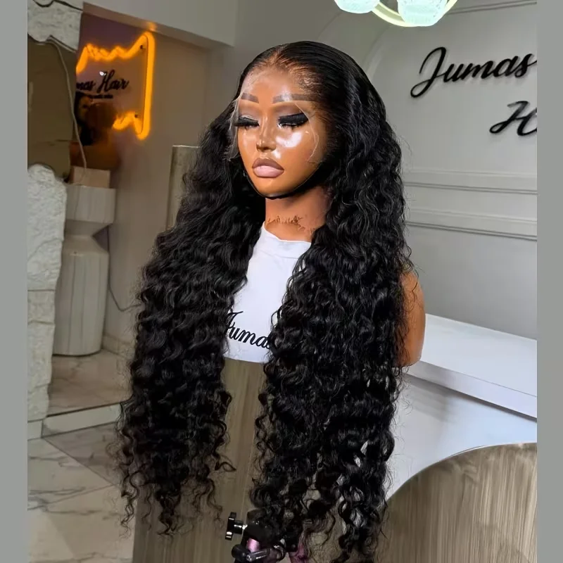 250 Density Deep Wave Human Hair 34 Inches 13x4 13x6 HD Lace Front Wig 360 Full Lace Front Wig With Baby Hair Pre Plucked Hairline