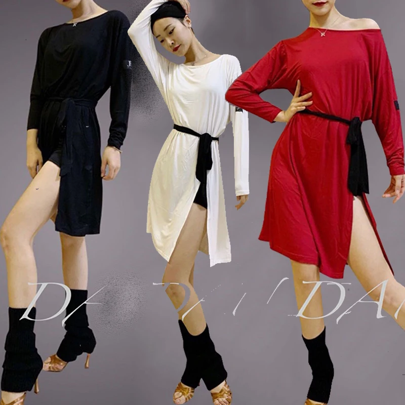 2023 Latin Dance Dress For Women Loose Long Sleeved Practice Clothes Chacha Rumba Tango Female Adult Performance Wear DQS13827