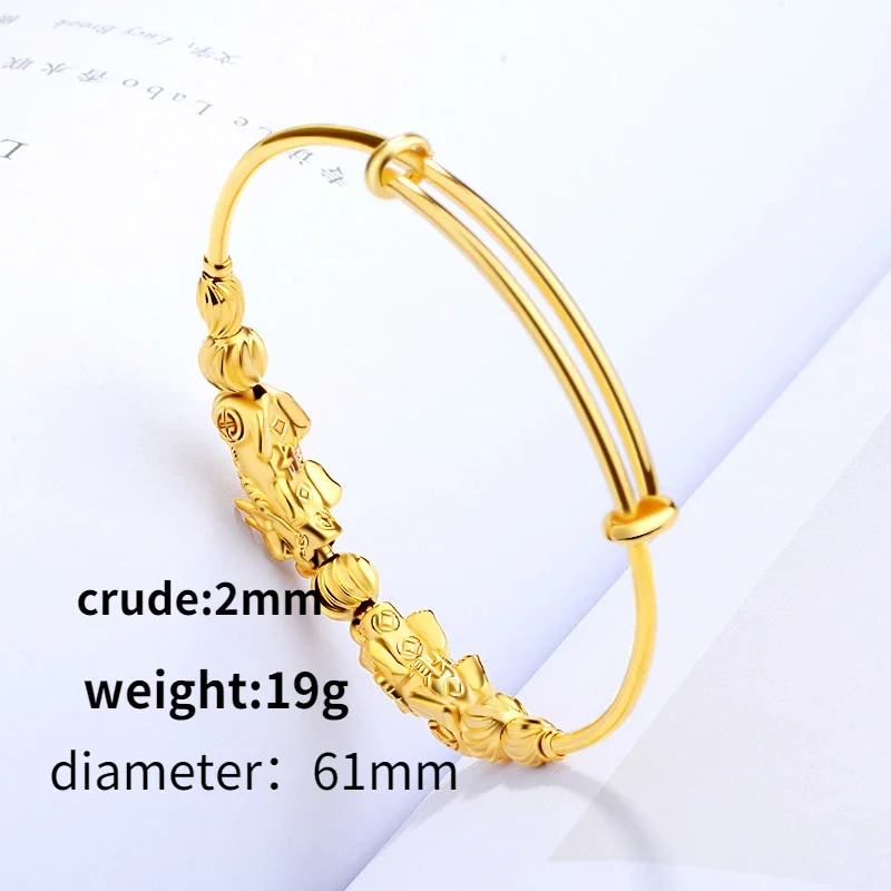 Classic 18K Gold Color for Women's Bracelets Adjustable Push Beads Bangle Wedding Engagement Anniversary Jewelry Gifts