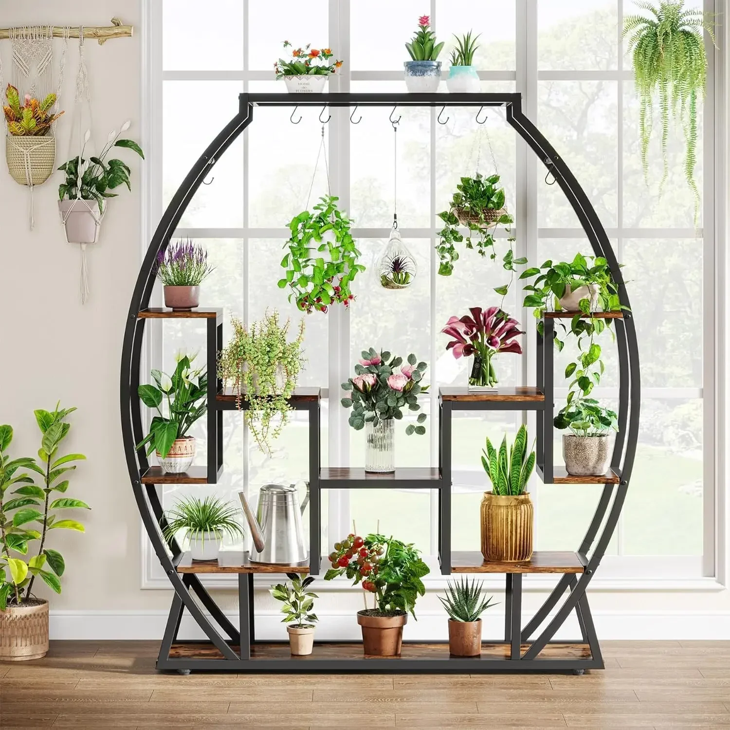 5-Tier Indoor Plant Stand, 69.69 Inches Tall Plant Shelf with 8 Hanging Hooks, Multi-Tiered Potted Plants Flower Bonsai Pots