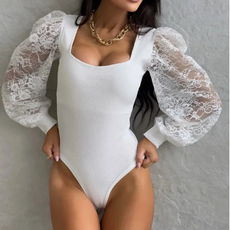 

Элегантные женские тонкие прозрачные комбинезоны с v-образным вырезом, летние сексуальные кружевные боди с длинными рукавами, осенние новые однотонные вязаные комбинезоны