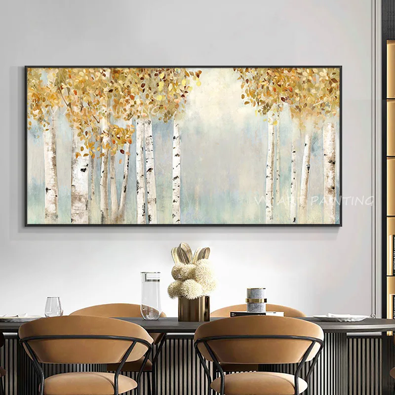 

Gold Foil Modern Nice Forest Tree Simple Pure Oil Painting Photo Wall Arts Living Room Gift Decoration Artwork