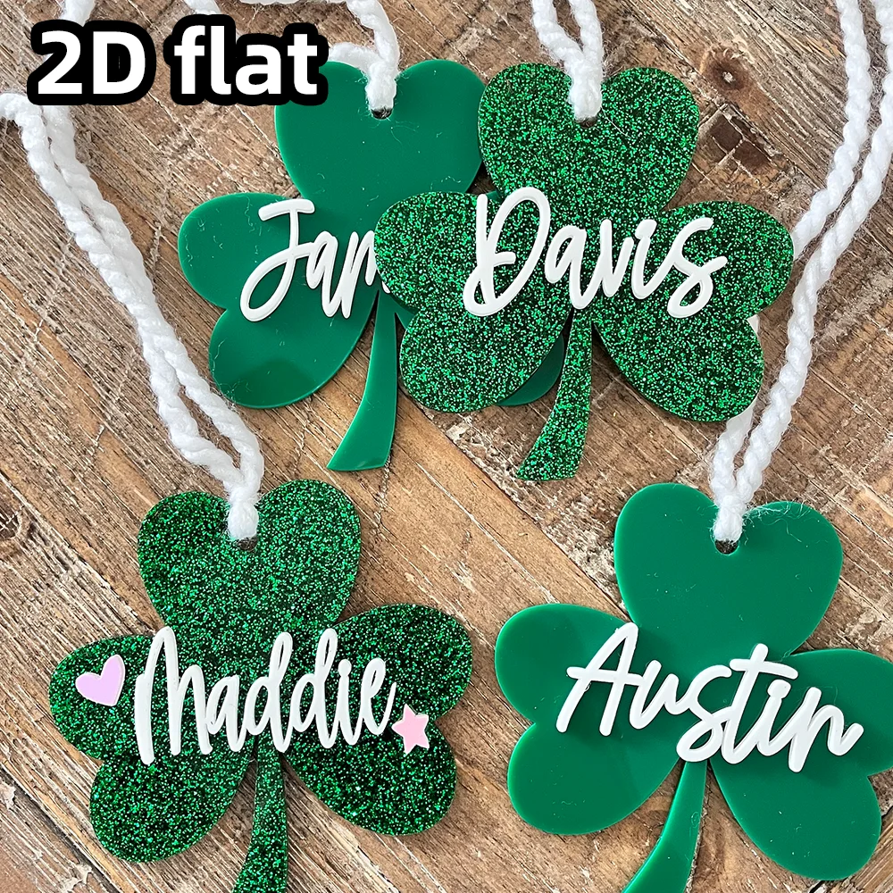 1PC Personalized Shamrock Clover Tag, St. Patrick’s Day Name Tag for Bags or Baskets, Custom Holiday Gift Tag