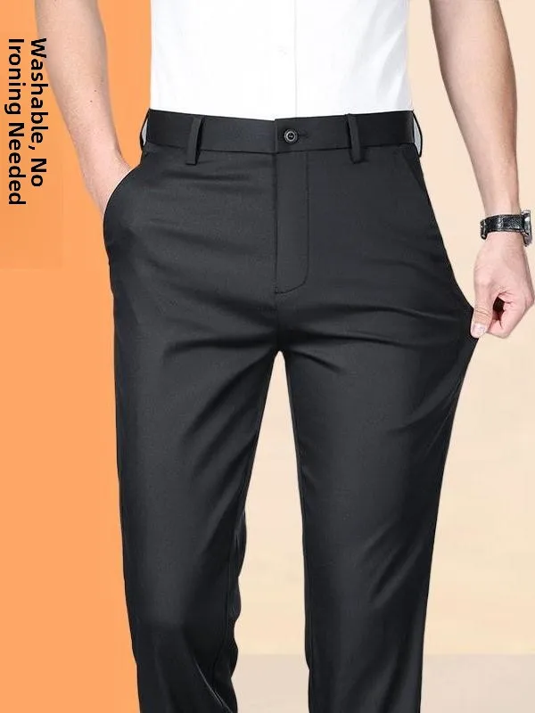 

Мужские повседневные брюки прямого кроя, летние, тонкие, шелковые, деловые, универсальные, высококачественные, дышащие, длинные, со средней посадкой, прямого силуэта