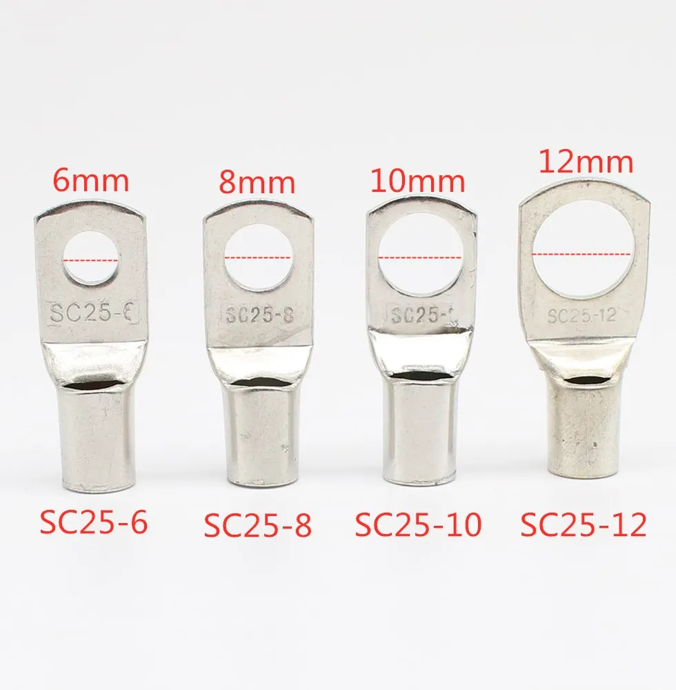 5pc SC Type Wire Nose Terminal SC25 SC35 Bare Copper Battery Block Lugs Hole ID 6mm 8mm 10mm 12mm Crimp DTGA Cable End Connector