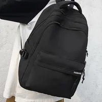 Large Capacity Solid Color Student Backpack Junior and High School Simple Black Travel Backpack 5