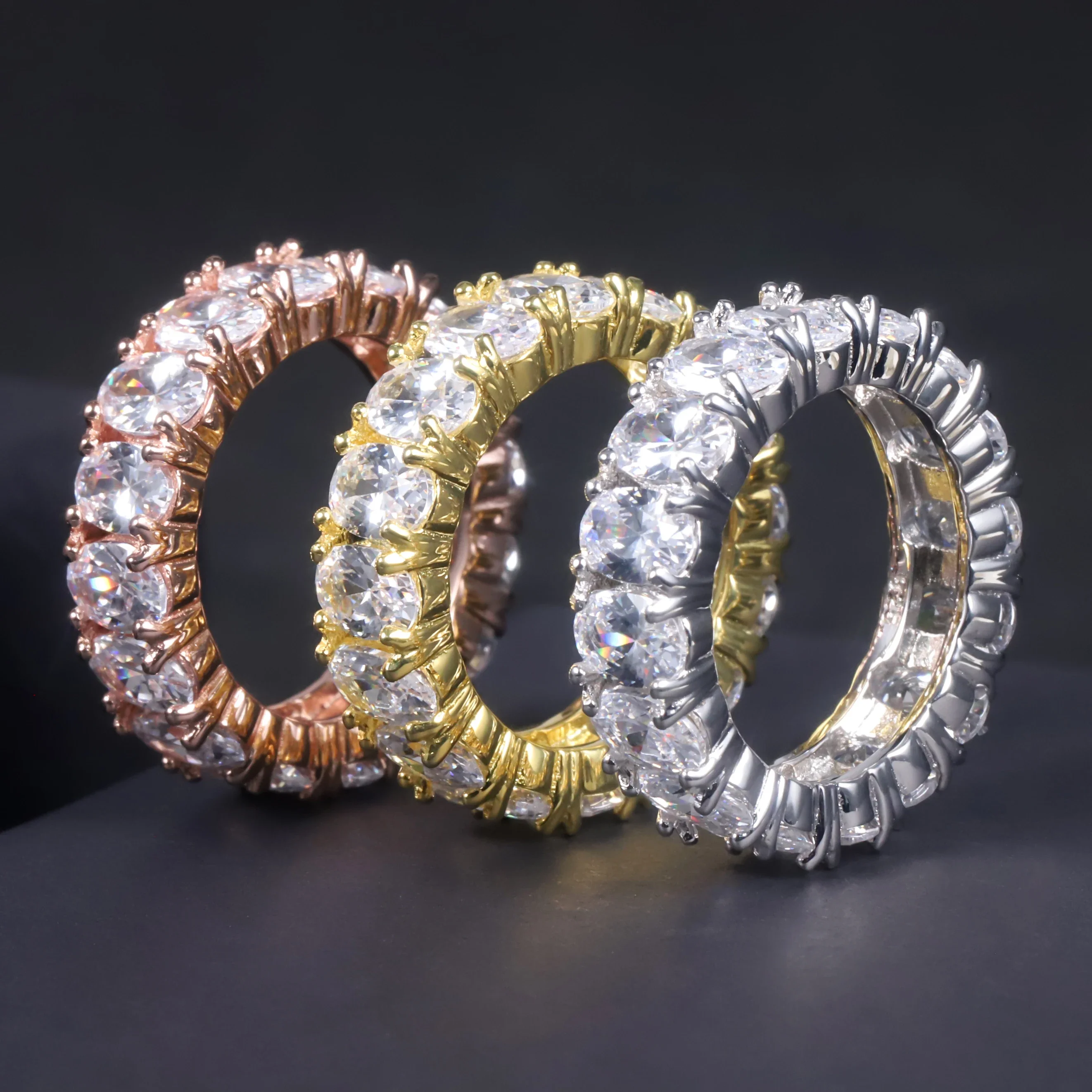 

Кольцо Eternity из стерлингового серебра 925 пробы Iced Out Oval VVS1 с муассанитом