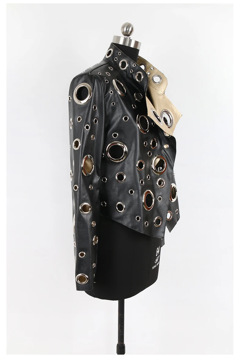 Nerazzurri Spring Autumn Short Hollow Out Pu Leather Jacket Women Rivet Cool Stylish Luxury Designer Clothes Runway Fashion 2024