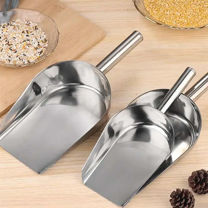 

2pcs Stainless-Steel Ice Cube Scoop Bar Buffet Kitchen Spice Candy Flour Nut Scoop Spoon Dry Shovel Party Kitchen Accessories