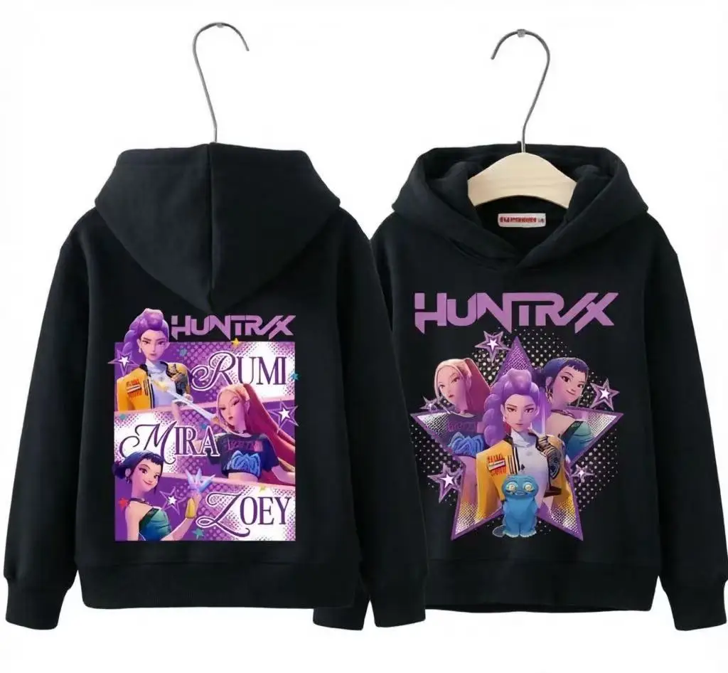 Modischer Rumi Mira Zoey Grafik-Kapuzenpullover für Kinder, vorne und hinten, Kapuzen-Sweatshirt, Streetwear, lässig, langärmelig, Kinderkleidung für Jungen und Mädchen – Detail 5