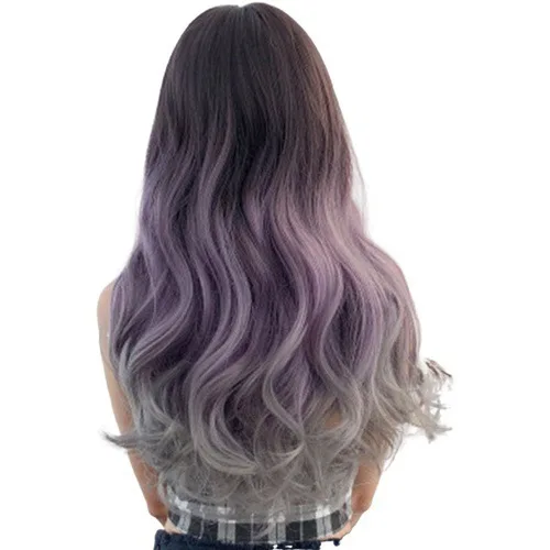 新しいスタイルの3色グラデーションウィッグ、ファッショナブルなビッグウェーブ女神の髪型、エレガントなロング丈マットシルクウィッグ