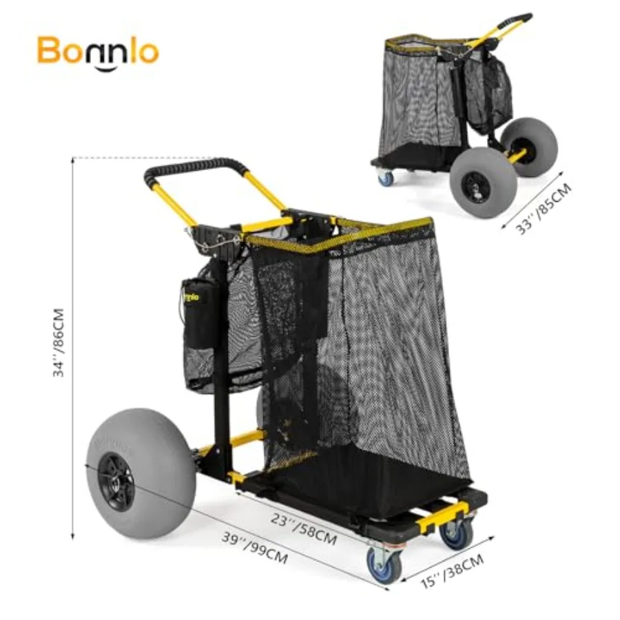 عربة شاطئ 2 في 1 قابلة للطي مع 12 عجلات بالون كبيرة لسطح البضائع الكبير الرملية لمغامرات الشاطئ وصيد الأسماك تتضمن F #3