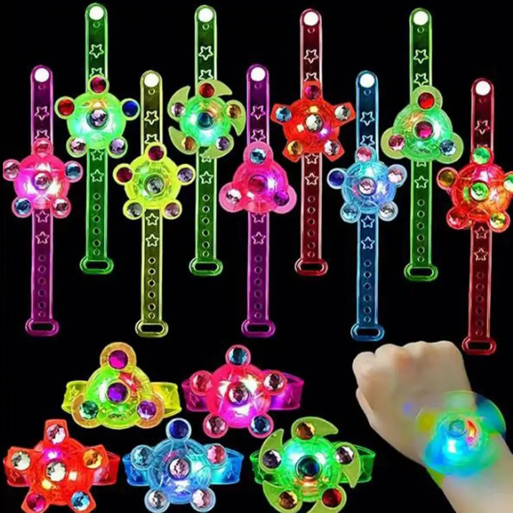 Carnival Prizes for Children Glowing Top Party Supplies 12pcs Led Light Up Fidget Spinner Bracelets for Kids for Classroom