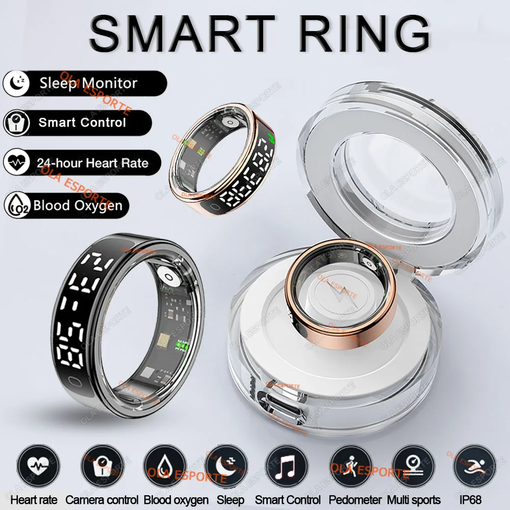 

2025 Smart Ring Men Women with Charging Case,Heart Rate Blood Oxygen,Sleep Monitor,Smart Control,5ATM Waterproof For Android iOS