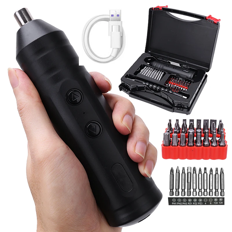 

JUNEFOR Electric Screwdriver Small Electric Tool Electric Drill USB 3.7V Mini Cordless Screwdriver Battery Rechargeable Bits Set